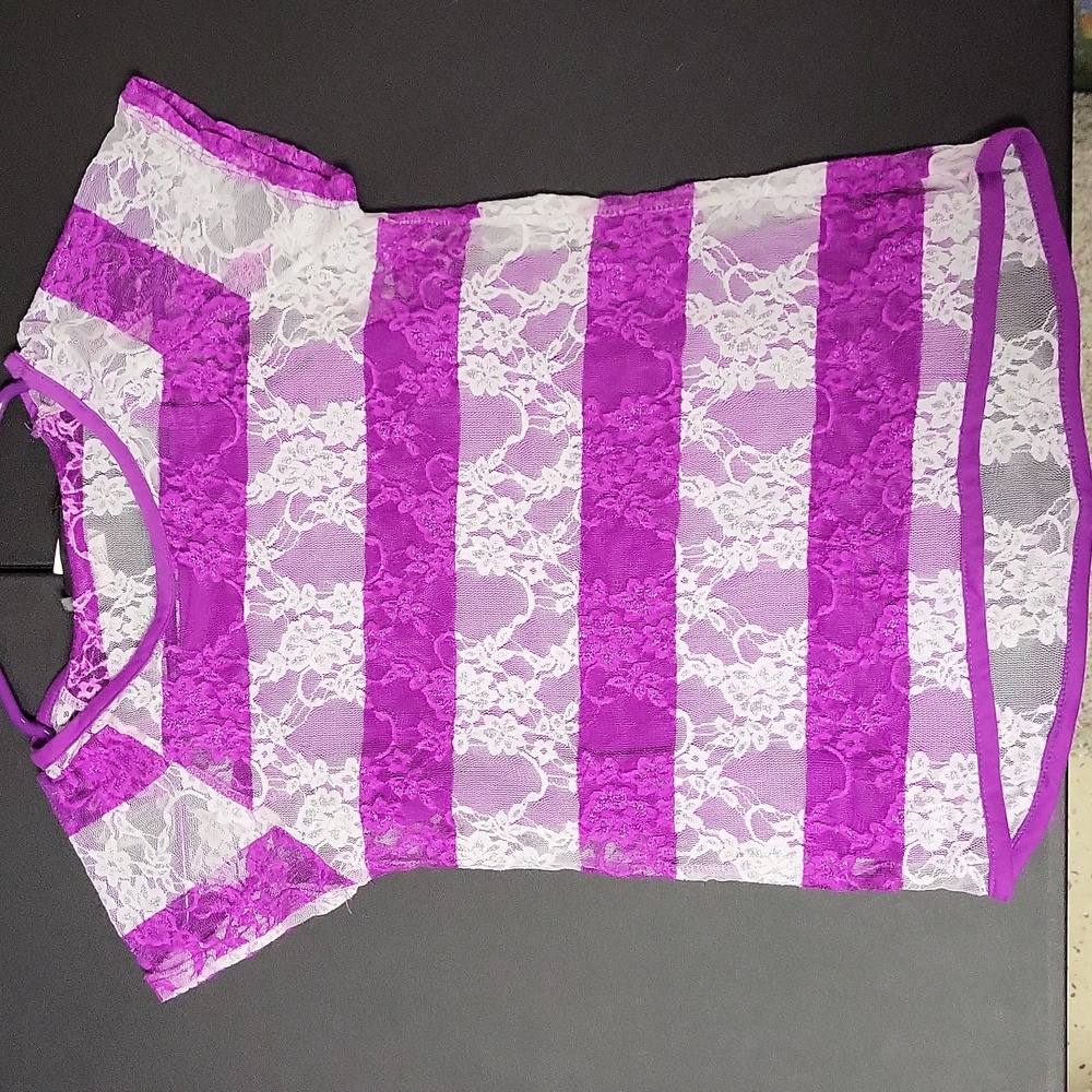 Almost Famous Purple and White Stripe Lace Top with Built-in Cami